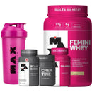 Kit : Femini Whey + Bcaa + Creatine + Colágeno + Coqueteleira